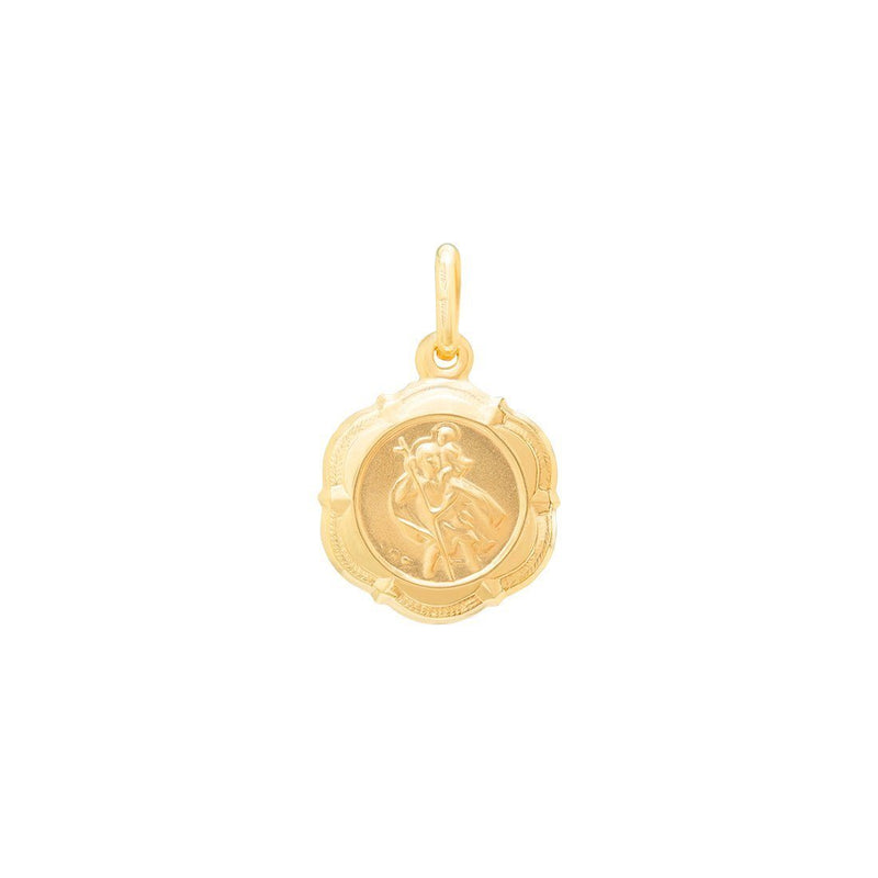 St Christopher Scalloped Edge Medal Pendant in 9ct Yellow Gold Necklaces Bevilles 