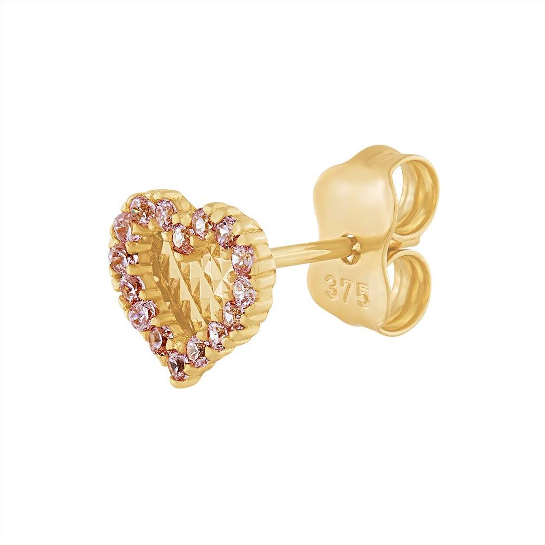 9ct Yellow Gold Heart Stud Earrings with Cubic Zirconia Earrings Bevilles 