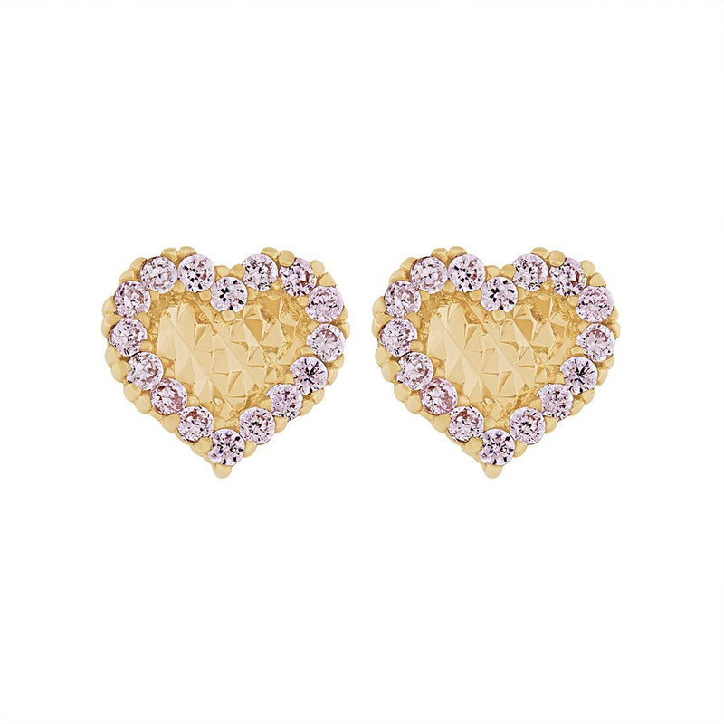 9ct Yellow Gold Heart Stud Earrings with Cubic Zirconia Earrings Bevilles 