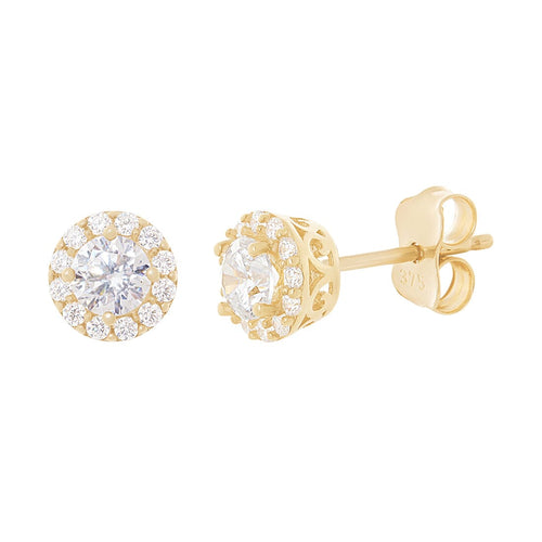 Cubic Zirconia Halo Stud Earrings in 9ct Yellow Gold Earrings Bevilles 