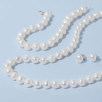 Sterling Silver White Freshwater Pearl Necklace, Bracelet and Earring Set Jewellery Sets Bevilles 
