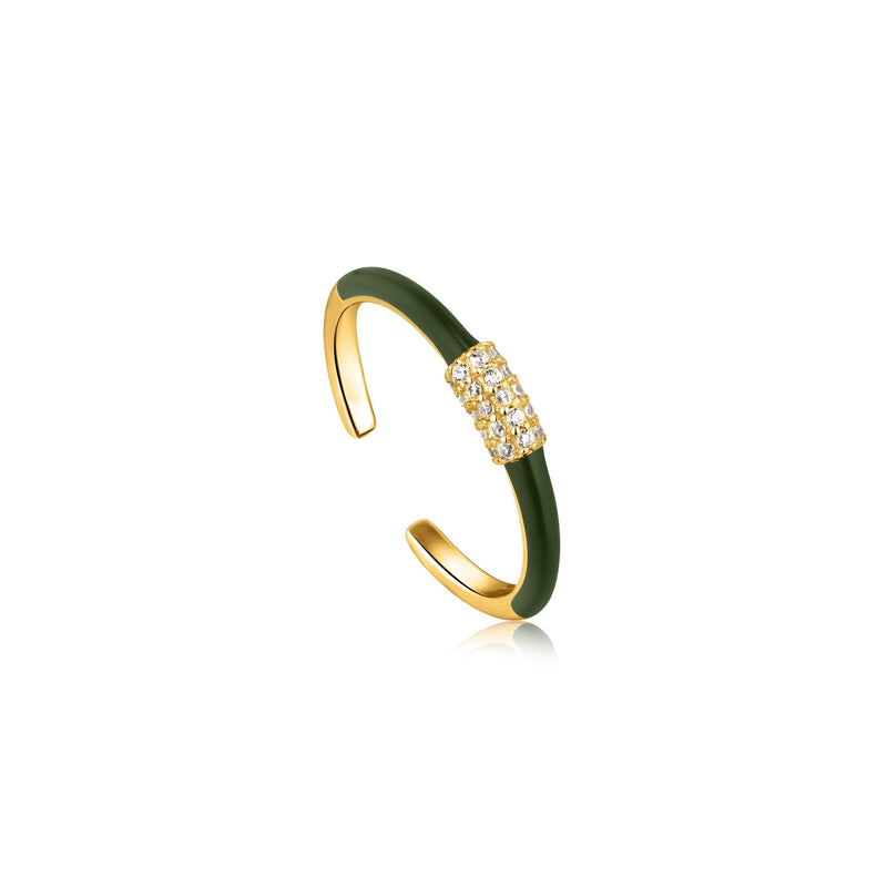 Ania Haie Forest Green Carabiner Gold Adjustable Ring Ring Ania Haie 