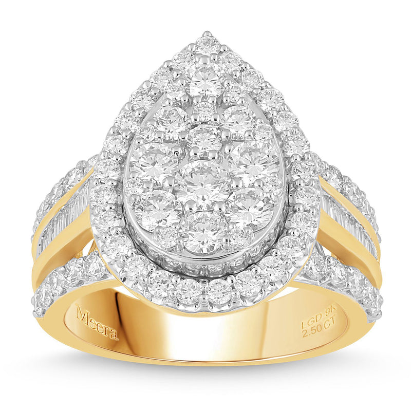 Meera Pear Halo Ring with 2.50ct of Laboratory Grown Diamonds in 9ct Yellow Gold Rings Bevilles 
