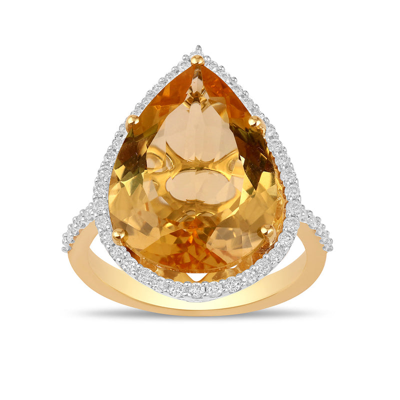 9ct Yellow Gold 0.33ct Diamond & Pear Citrine Ring Rings Bevilles 