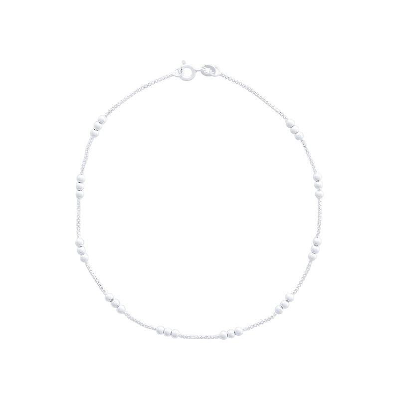 Sterling Silver Ball Station Chain Anklet Anklets Bevilles 