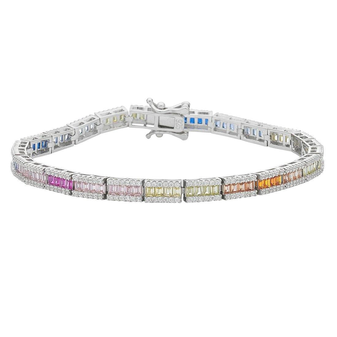 Sterling Silver Multi Coloured Cubic Zirconia Tennis Bracelet