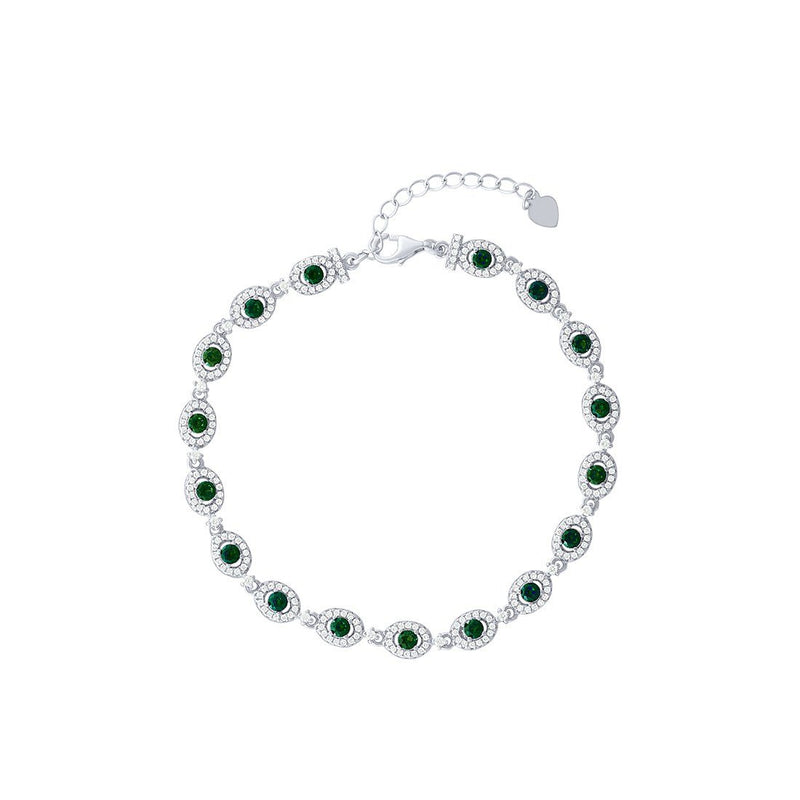 Halo Curb Bracelet with Green Cubic Zirconia in Sterling Silver Bracelets Bevilles 