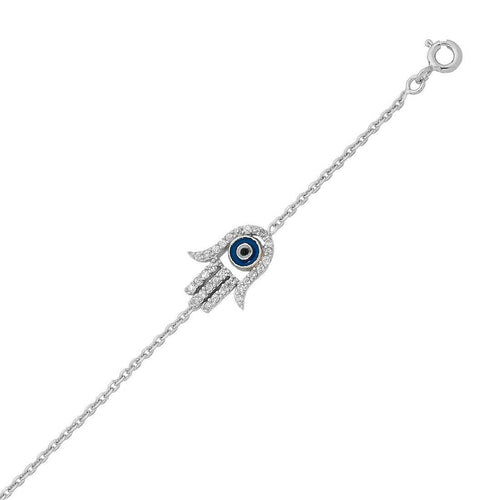 Sterling Silver Evil Eye Zirconia Hamsa Charm Bracelet Bracelets Bevilles 
