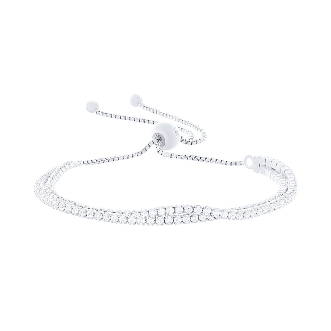 Sterling Silver Double Strand 19cm Tennis Bolo Bracelet With Cubic Zirconia Bracelets Bevilles 