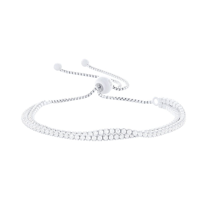 Sterling Silver Double Strand 19cm Tennis Bolo Bracelet With Cubic Zirconia Bracelets Bevilles 