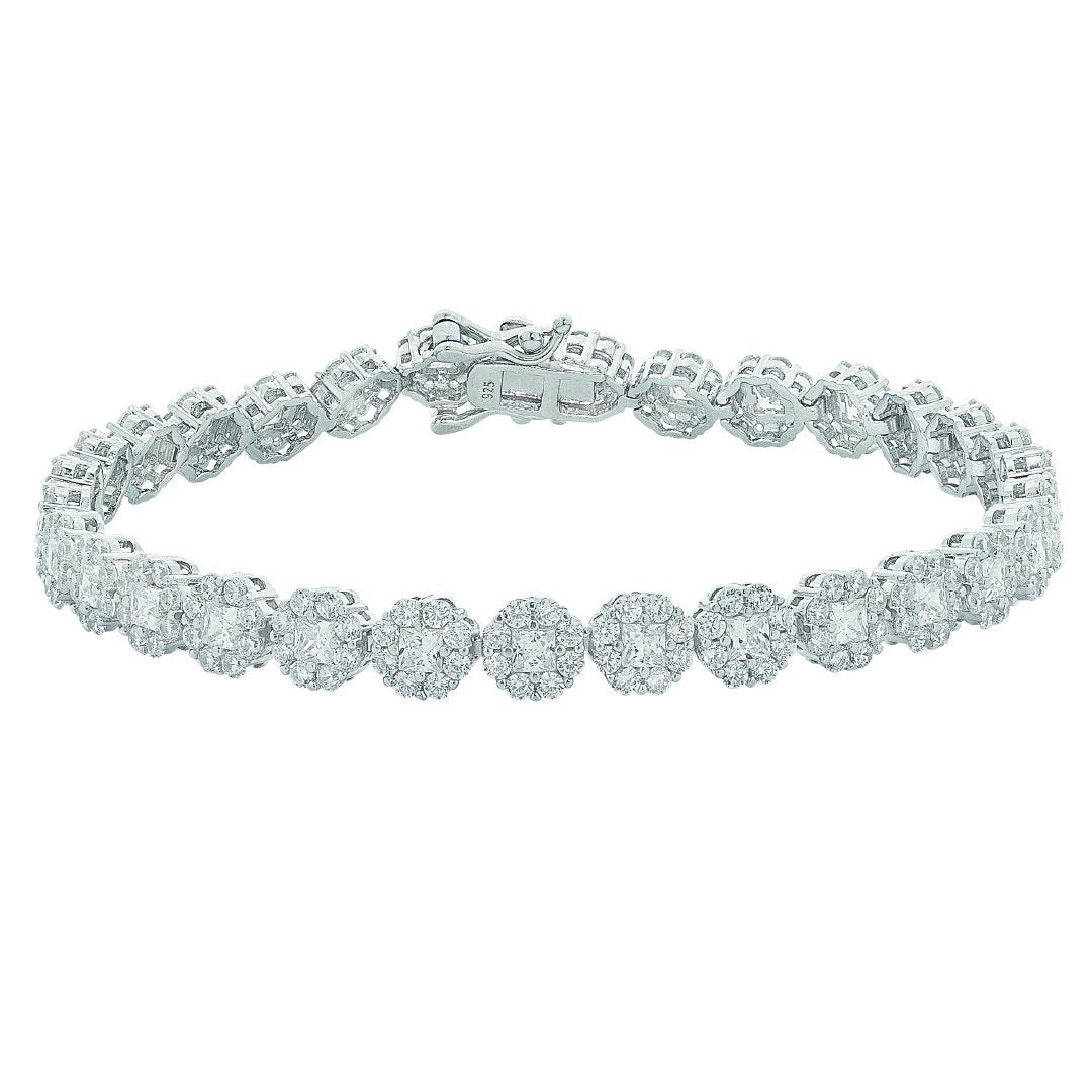 Sterling Silver Cubic Zirconia Flower Halo Bracelet Bracelets Bevilles 