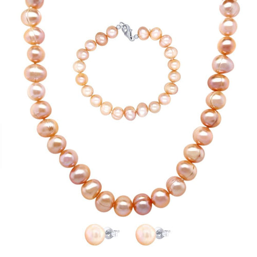 Pink Pearl Necklace Bracelet and Earring Set Jewellery Sets Bevilles 