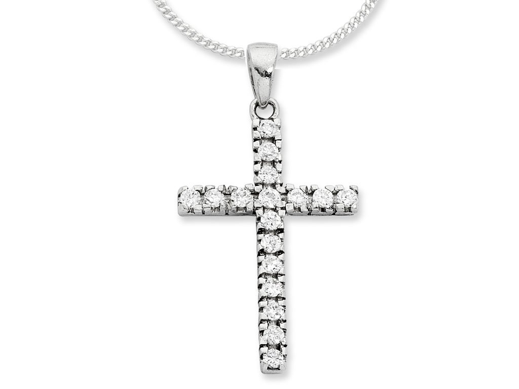 Sterling Silver Cubic Zirconia Cross Necklace Necklaces Bevilles 