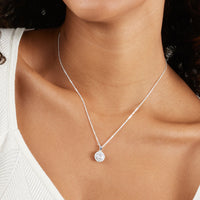 April Birthstone Sterling Silver White Cubic Zirconia Halo Necklace Necklaces Bevilles 