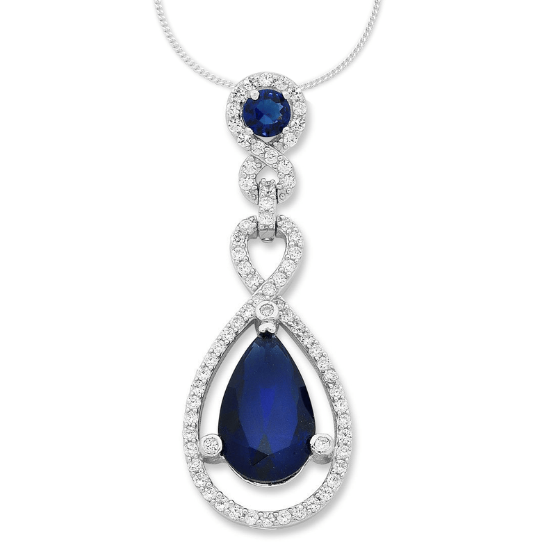 Sterling Silver Blue Cubic Zirconia Pear Necklace Necklaces Bevilles 