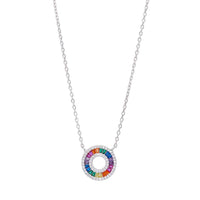 Rainbow Cubic Ziconia Open Circle Necklace in Sterling Silver Necklaces Bevilles 