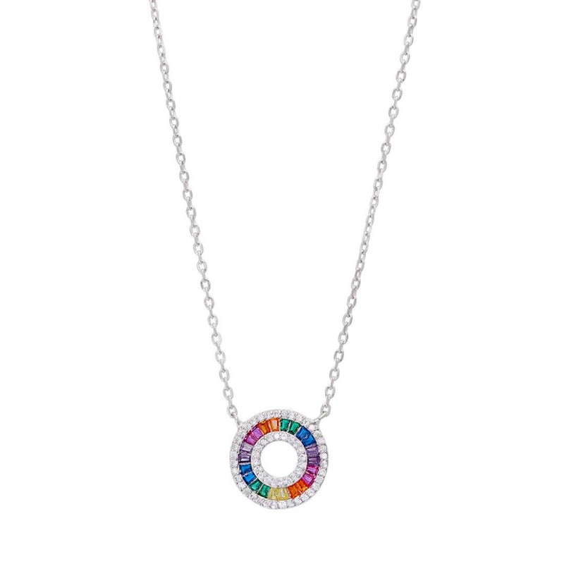 Rainbow Cubic Ziconia Open Circle Necklace in Sterling Silver Necklaces Bevilles 
