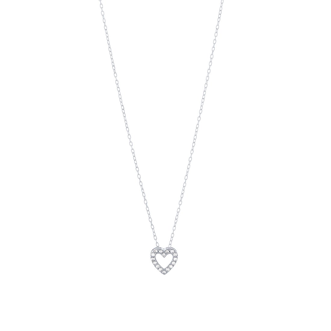 Open Heart Necklace with Cubic Zirconia in Sterling Silver Necklaces Bevilles 