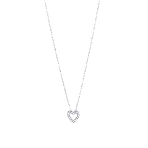 Open Heart Necklace with Cubic Zirconia in Sterling Silver Necklaces Bevilles 