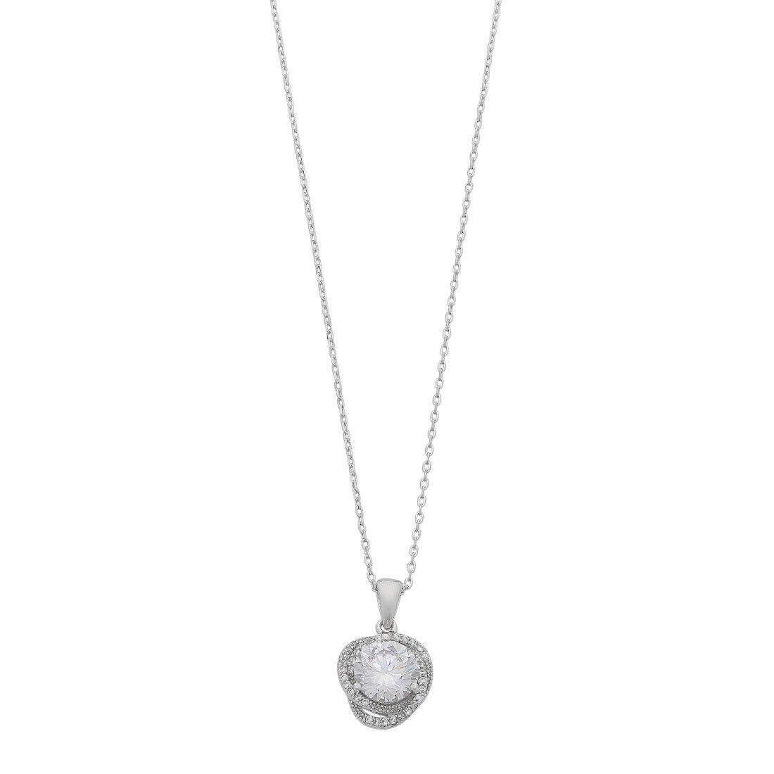 Cubic Zirconia Halo Necklace in Sterling Silver Necklaces Bevilles 