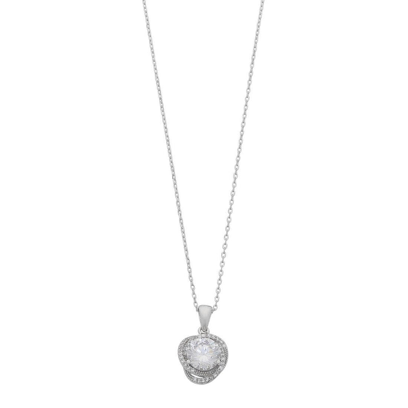 Cubic Zirconia Halo Necklace in Sterling Silver Necklaces Bevilles 