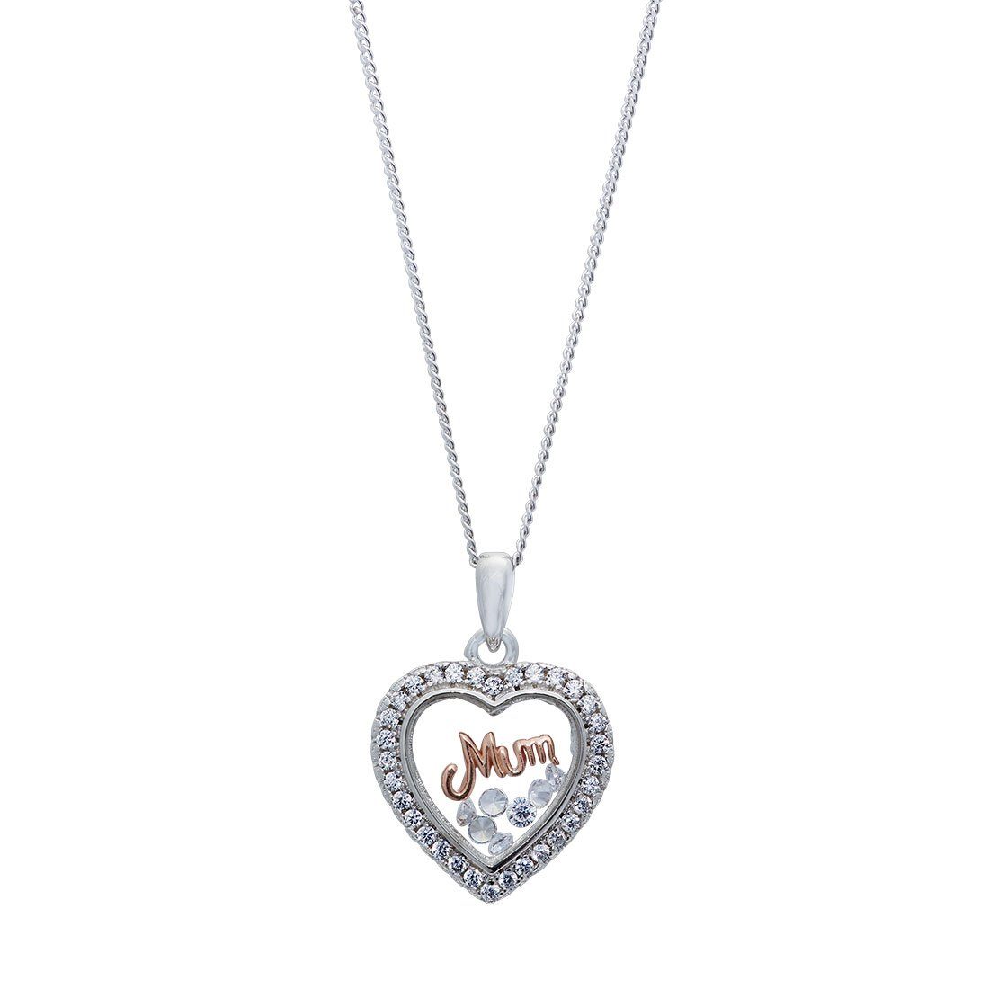 Rose 'Mum' Glass Locket Sterling Silver Necklace Necklaces Bevilles 
