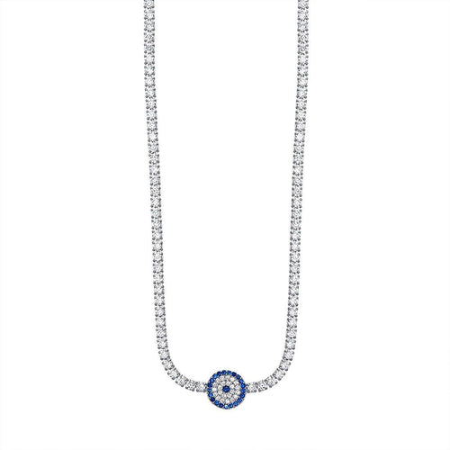 Evil Eye Tennis Necklace with Cubic Zirconia in Sterling Silver Necklaces Bevilles 