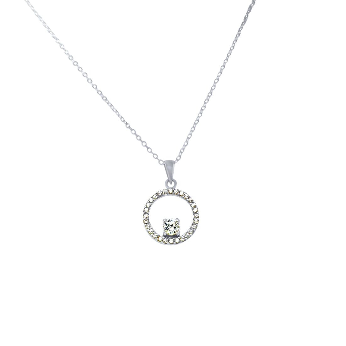 45cm Open Circle Pendant Necklace with Cubic Zirconia in Sterling Silver Necklaces Bevilles 