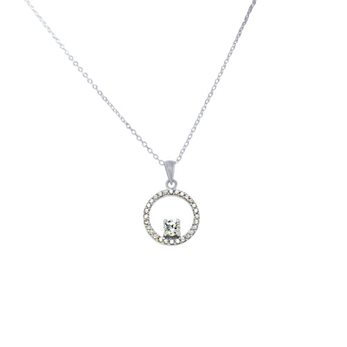 45cm Open Circle Pendant Necklace with Cubic Zirconia in Sterling Silver Necklaces Bevilles 