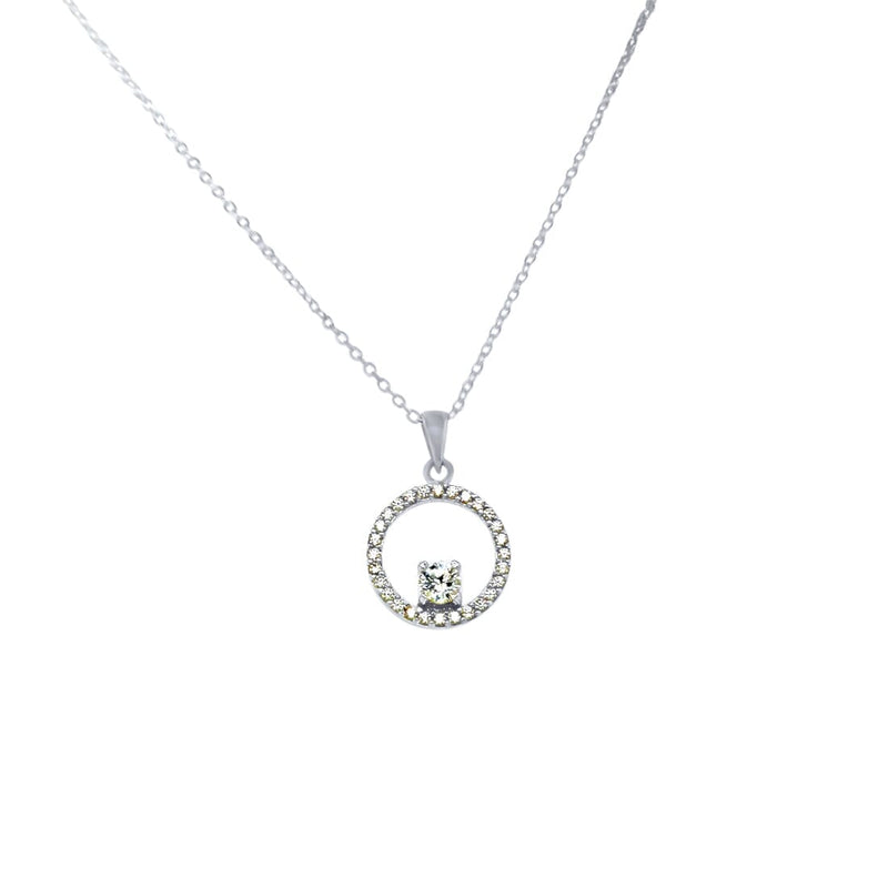 45cm Open Circle Pendant Necklace with Cubic Zirconia in Sterling Silver Necklaces Bevilles 
