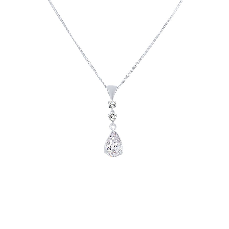 42cm Pear Shaped Pendant Necklace with Cubic Zirconia in Sterling Silver Necklaces Bevilles 