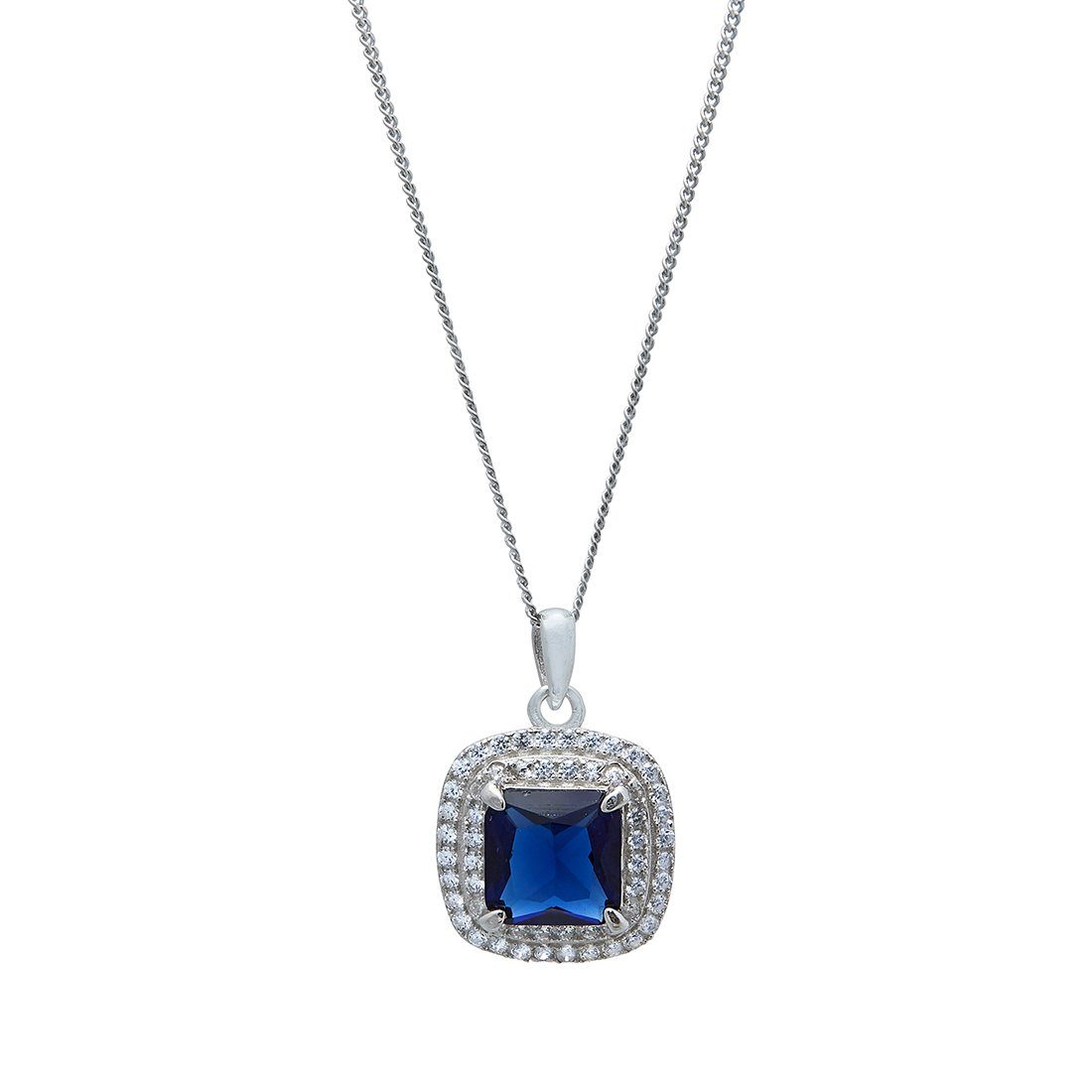 Blue Sapphire Cubic Zirconia Necklace in Sterling Silver Necklaces Bevilles 