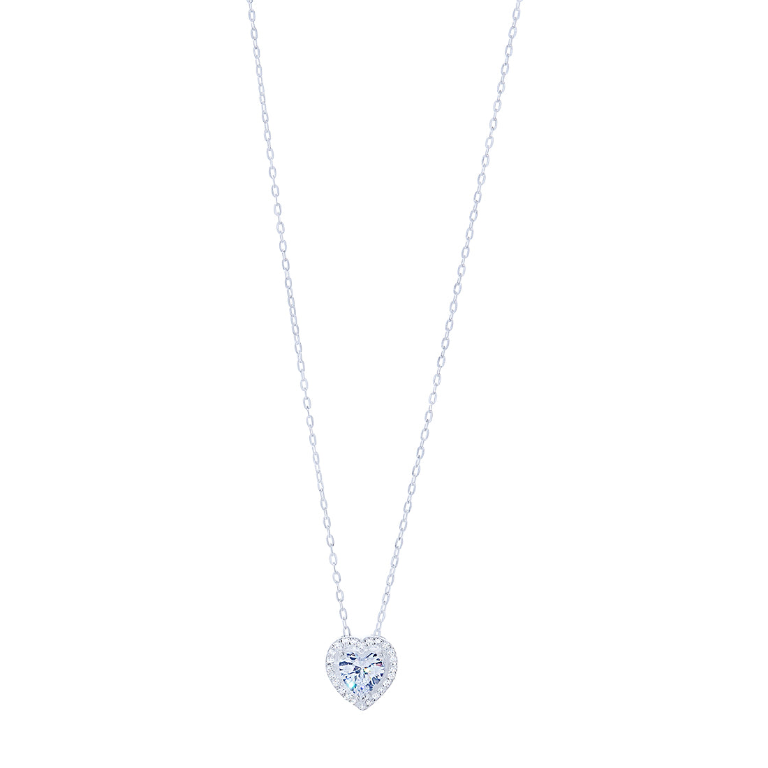 42cm Sterling Silver Heart Necklace with Cubic Zirconia