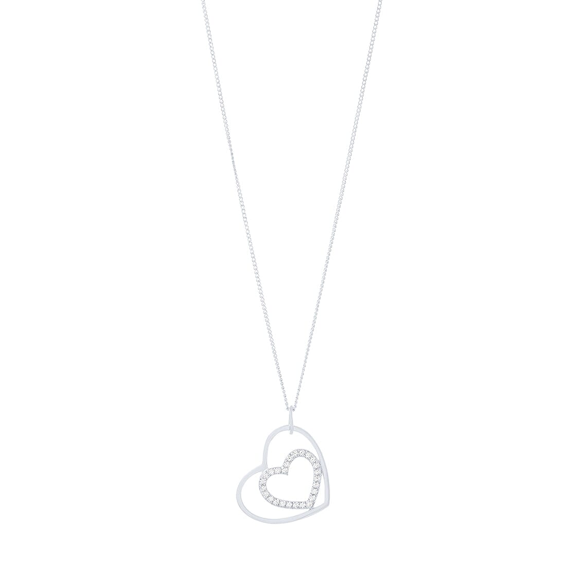 Sterling Silver Open Heart Necklace with Cubic Zirconia Necklaces Bevilles 
