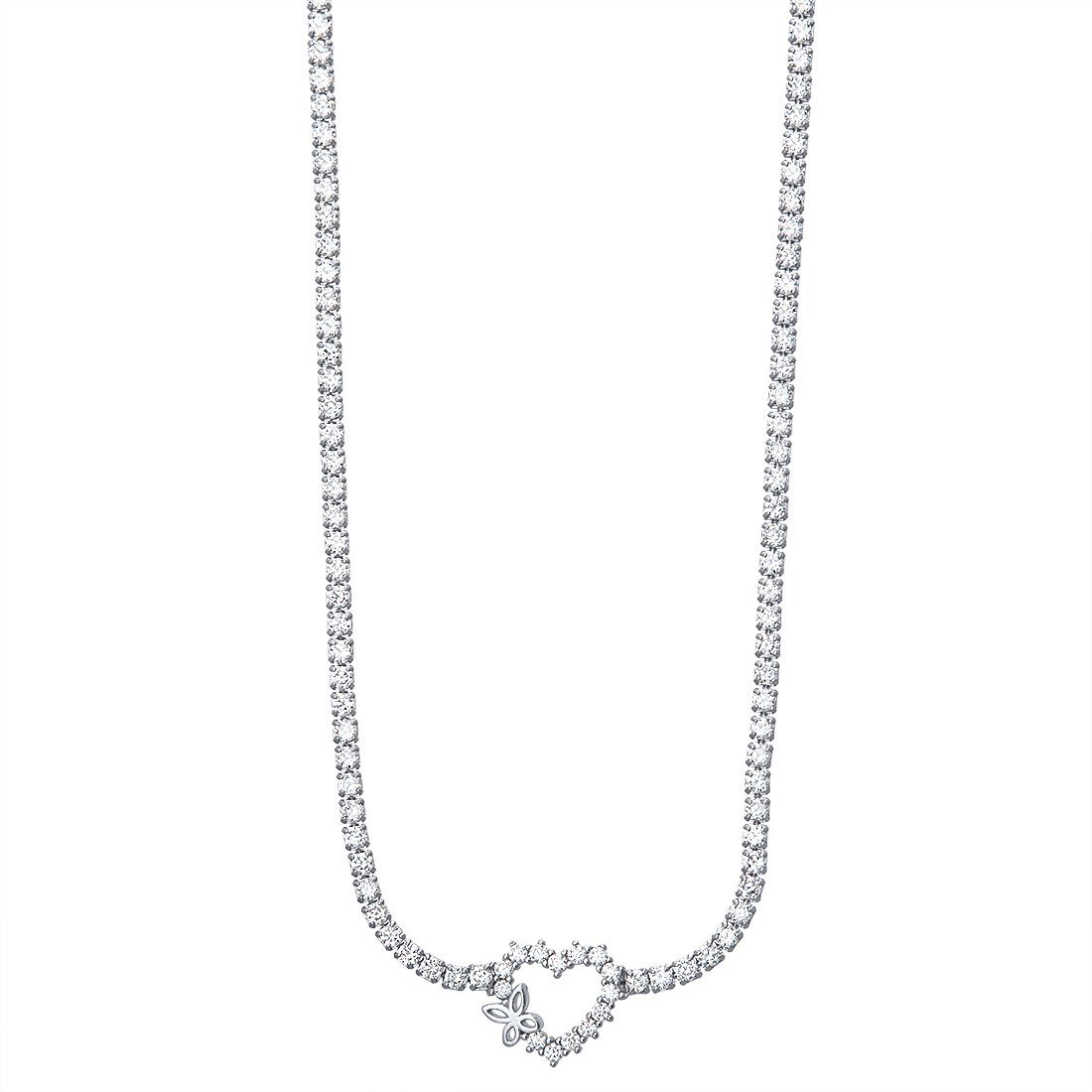 Open Heart Tennis Choker Necklace with Cubic Zirconia in Sterling Silver Necklaces Bevilles 