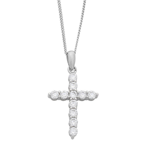 Sterling Silver Cubic Zirconia Cross Necklace Necklaces Bevilles 