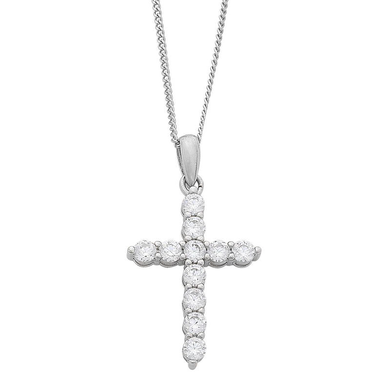 Sterling Silver Cubic Zirconia Cross Necklace Necklaces Bevilles 