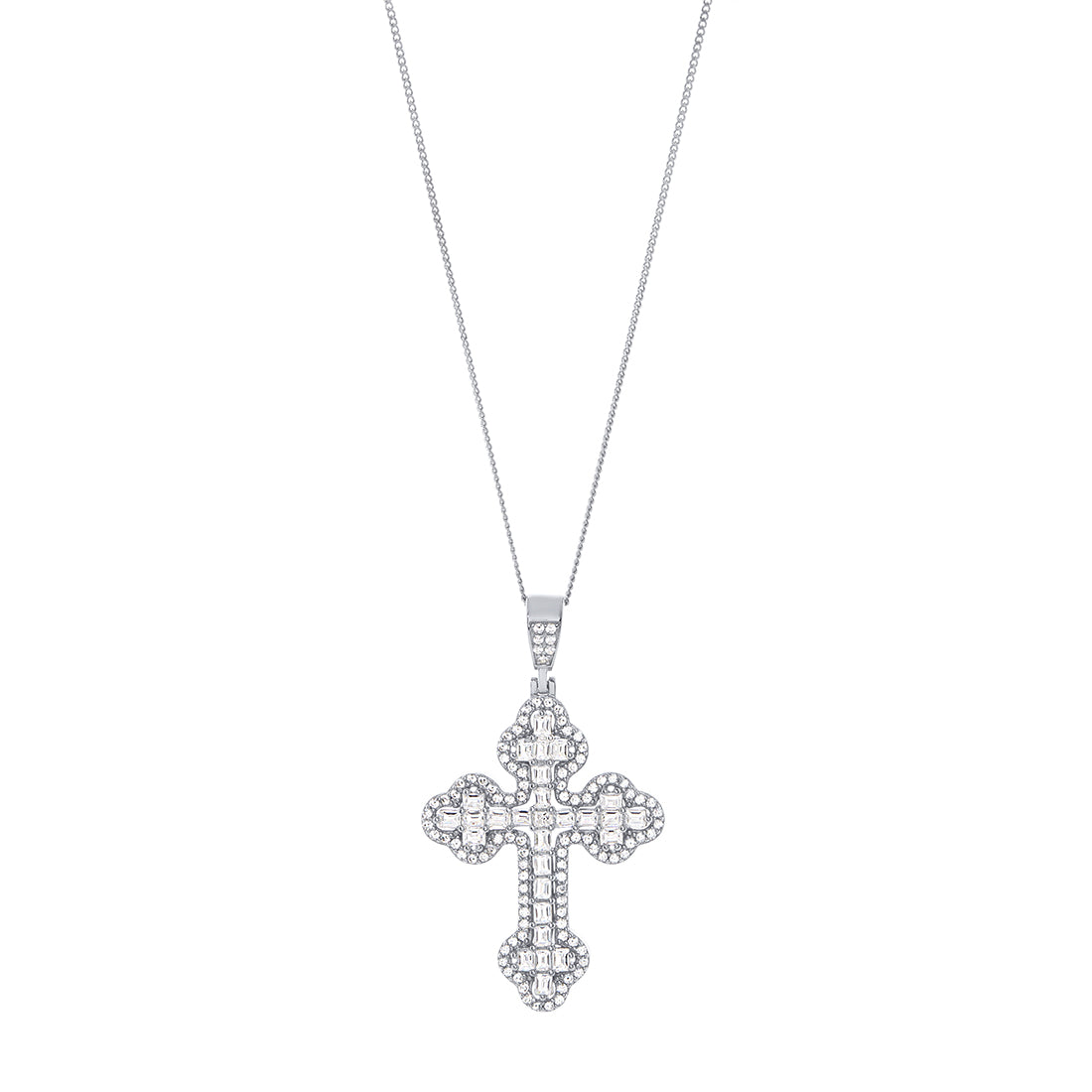 Cubic Zirconia Fancy Cross Sterling Silver Necklace Necklaces Bevilles 