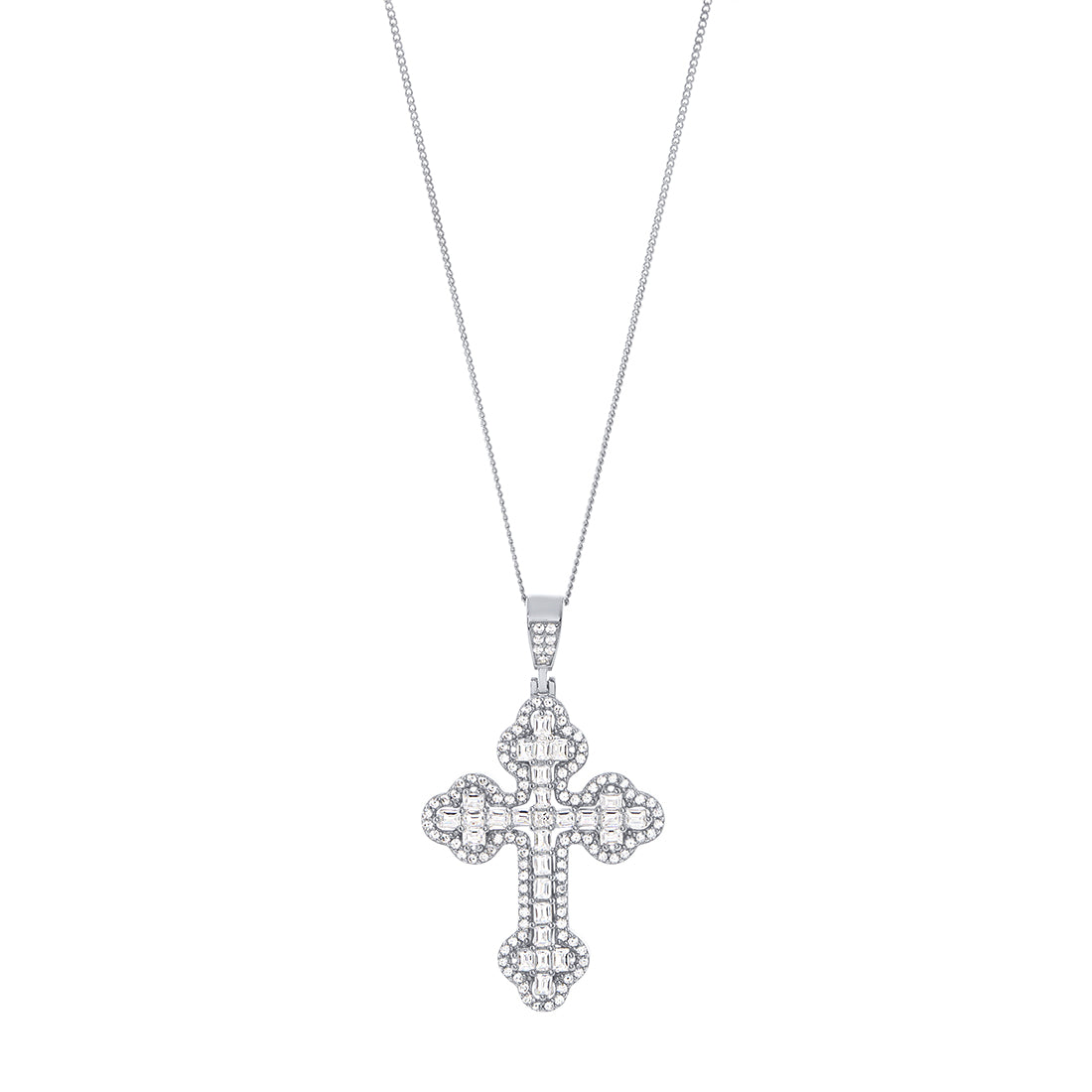 Cubic Zirconia Fancy Cross Sterling Silver Necklace Necklaces Bevilles 
