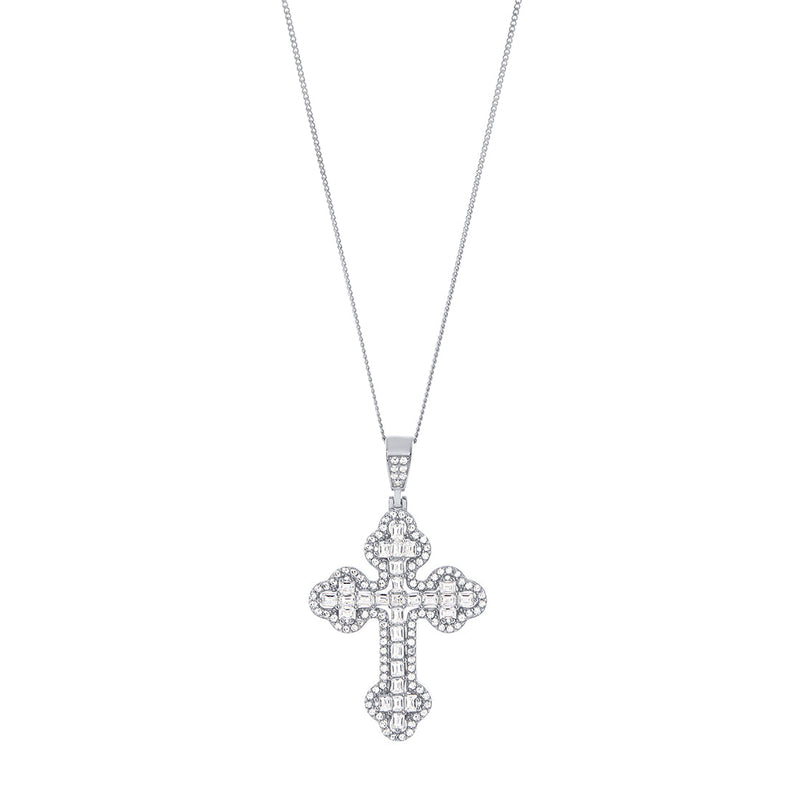 Cubic Zirconia Fancy Cross Sterling Silver Necklace Necklaces Bevilles 