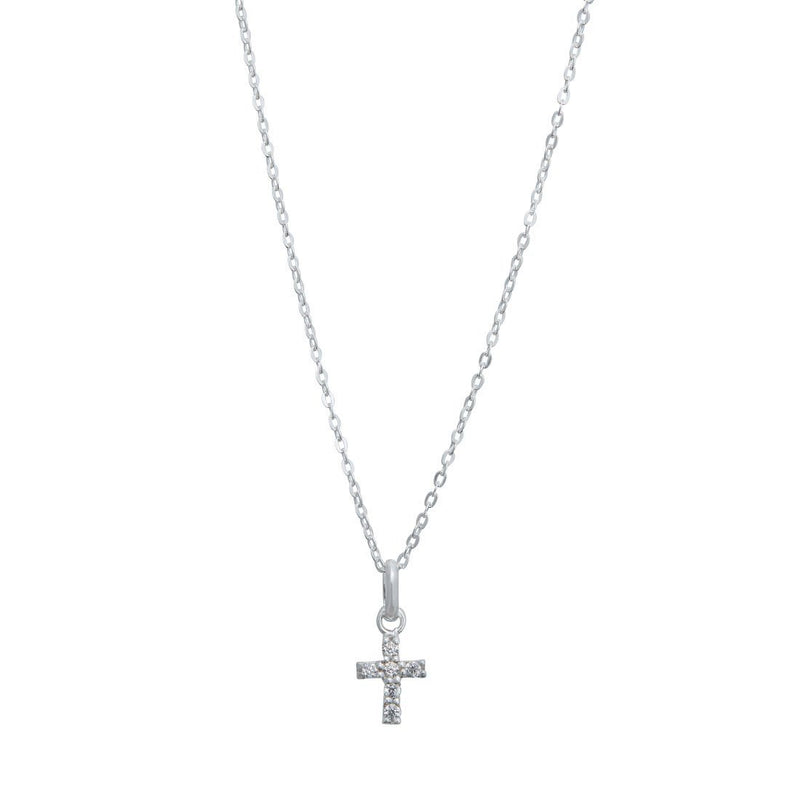 Cubic Zirconia Mini Cross Necklace in Sterling Silver Necklaces Bevilles 