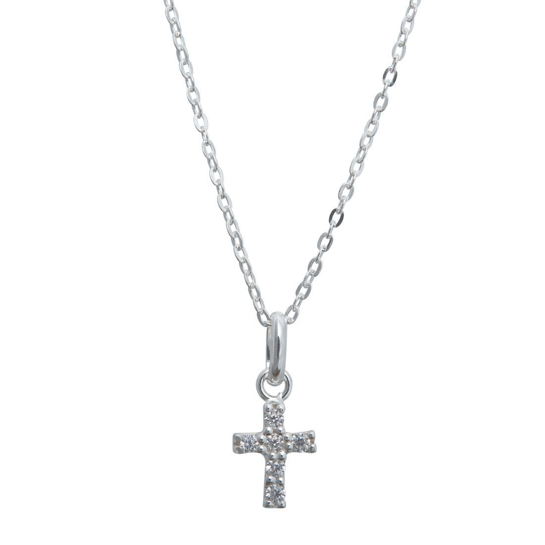 Cubic Zirconia Mini Cross Necklace in Sterling Silver Necklaces Bevilles 