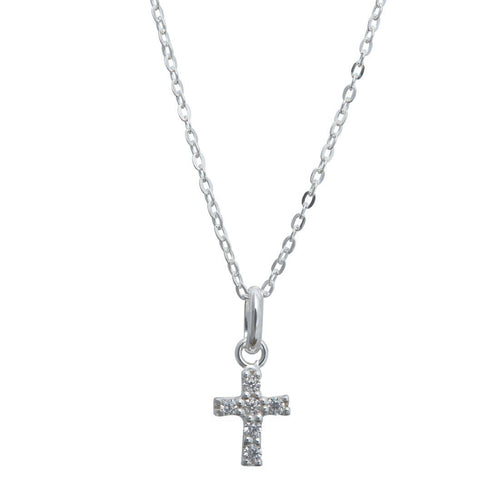 Cubic Zirconia Mini Cross Necklace in Sterling Silver Necklaces Bevilles 