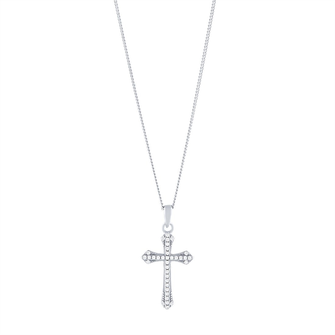 Sterling Silver Flared Cross Necklace with Cubic Zirconia 45cm Necklaces Bevilles 