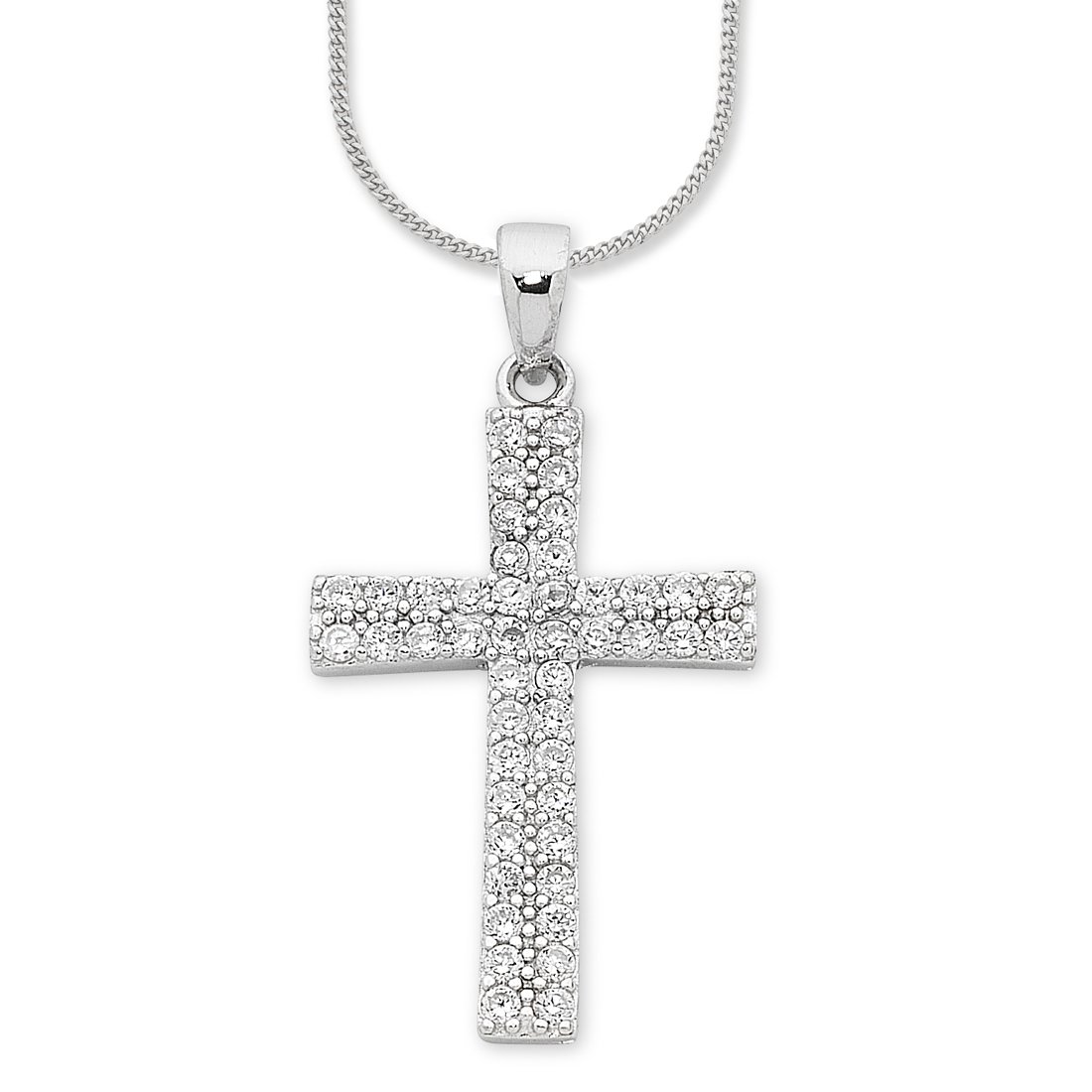 Sterling Silver Cubic Zirconia Cross Necklace Necklaces Bevilles 