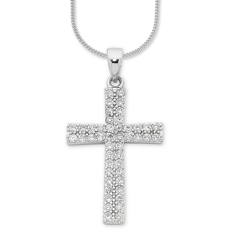 Sterling Silver Cubic Zirconia Cross Necklace Necklaces Bevilles 