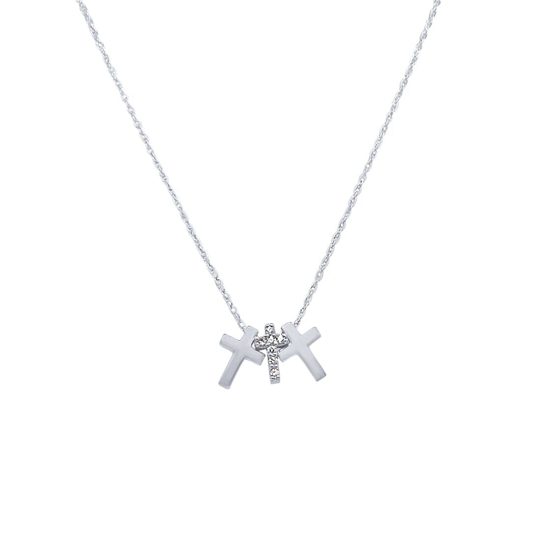 42cm Cross Necklace with Cubic Zirconia in Sterling Silver Necklaces Bevilles 