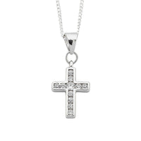 Sterling Silver White Cubic Zirconia Cross Pendant Necklace Necklaces Bevilles 