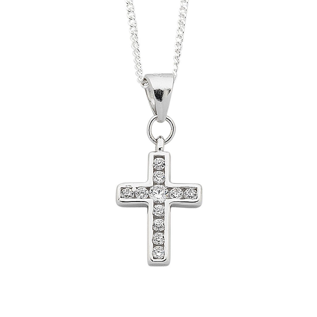 Sterling Silver White Cubic Zirconia Cross Pendant Necklace Necklaces Bevilles 