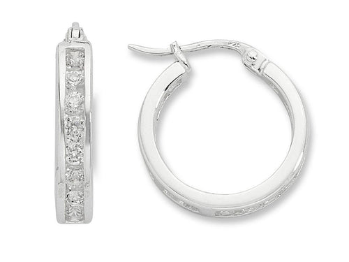 Sterling Silver Cubic Zirconia 15mm Hoop Earrings Earrings Bevilles 